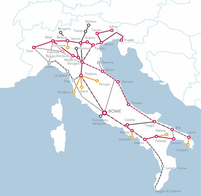 Карта железных дорог италии